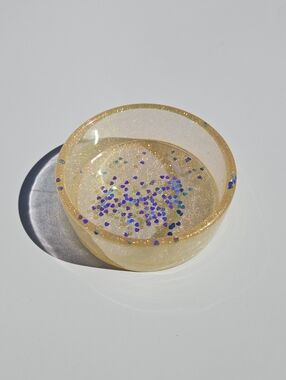 Handmade Golden Yellow & Blue Glitter Round Resin Bowl